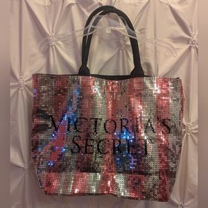 Victoria's Secret Pink and Black Tote Bag with Sequin Design